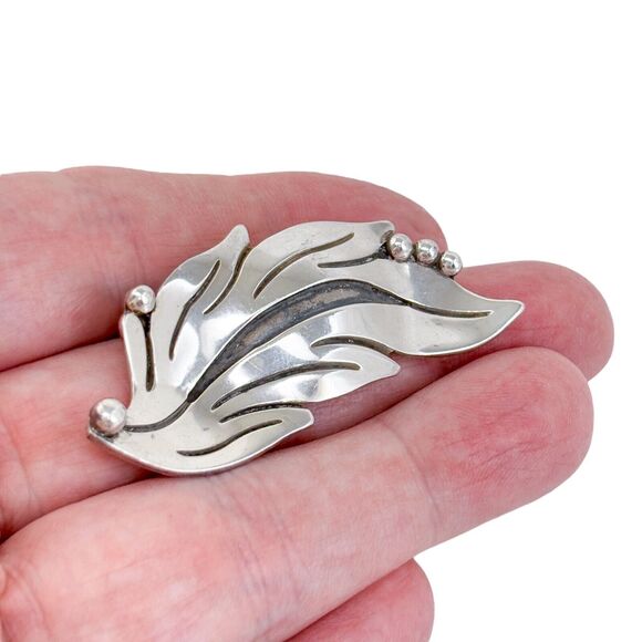 Vintage Maricela Taxco Mexico Sterling Silver 925 Leaf Pin Brooch - Picture 1 of 10